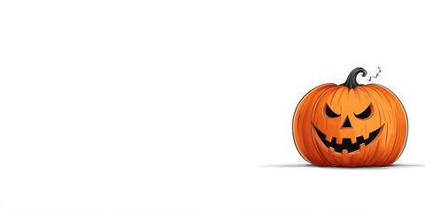 A spooky carved pumpkin captures Halloween. The jack shows a scary face for autumn festive decoration. Eerie illustration with white background, ideal for seasonal art.