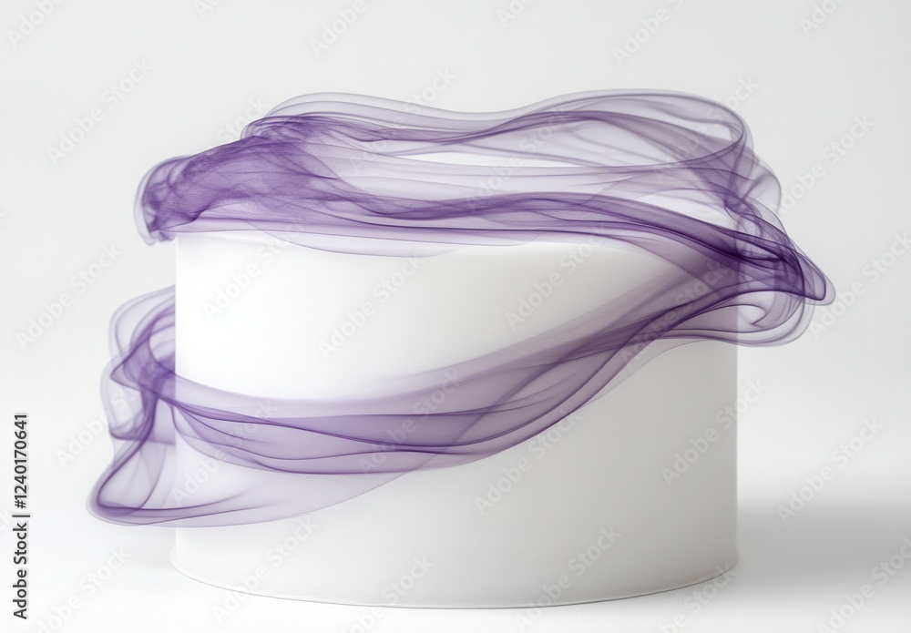 Poster abstract image of a white cylindrical object draped with translucent purple fabric. the fabric is so