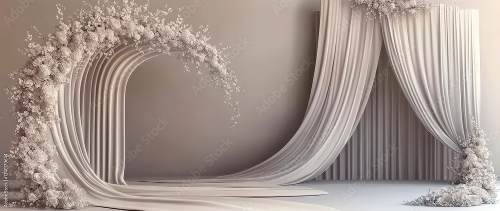 Poster abstract 3d render of flowing white fabric resembling waves, creating an elegant and serene atmosphe