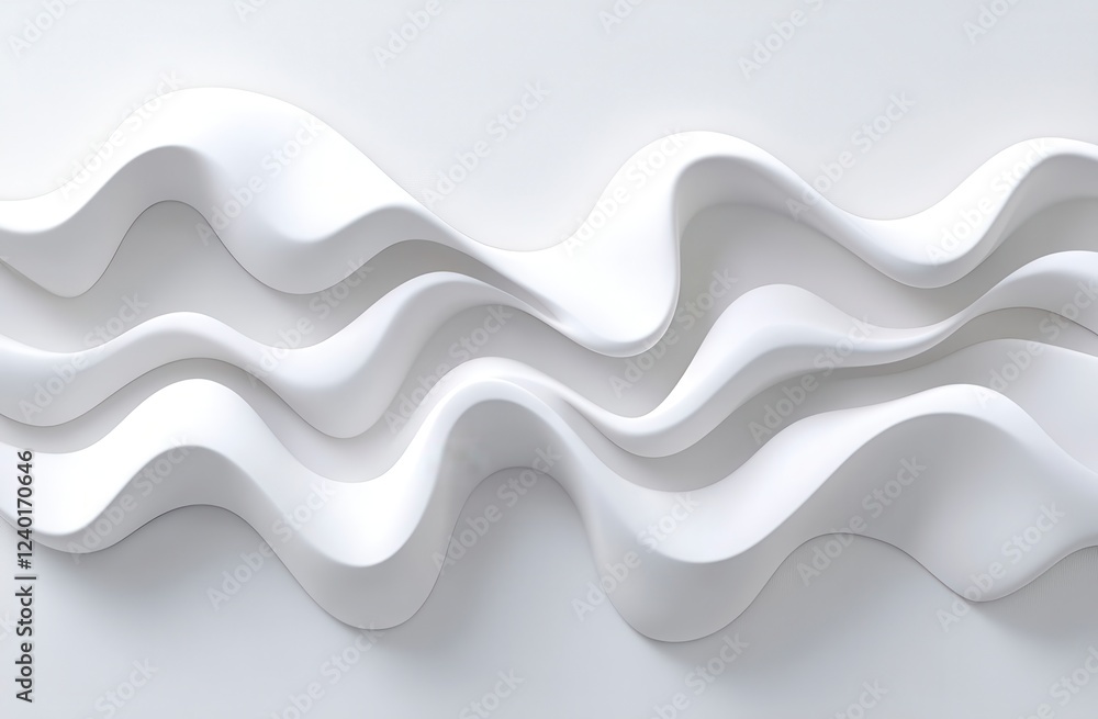Poster abstract image of flowing white waves on a white background. smooth, undulating forms create a sense