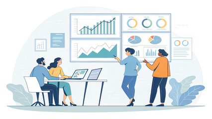 Team Collaboration in Modern Office Analyzing Data and Charts