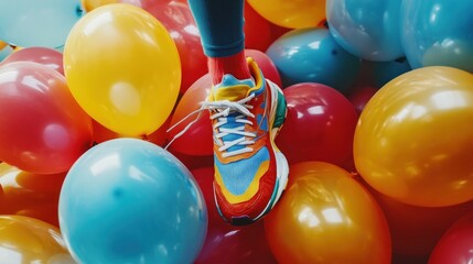 Colorful Sneakers in a Balloon Sea