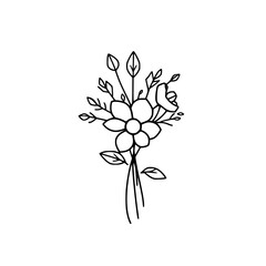 Elegant Minimalist Line Art Flower Bouquet: Black and White Botanical Illustration