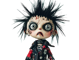 Edgy goth doll with punk style and spiked hair and expressive face