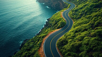 Obraz premium Coastal highway winding road aerial ocean sunrise travel