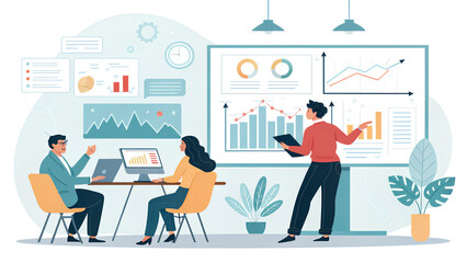 Team Collaboration in Business Meeting with Data Visualizations