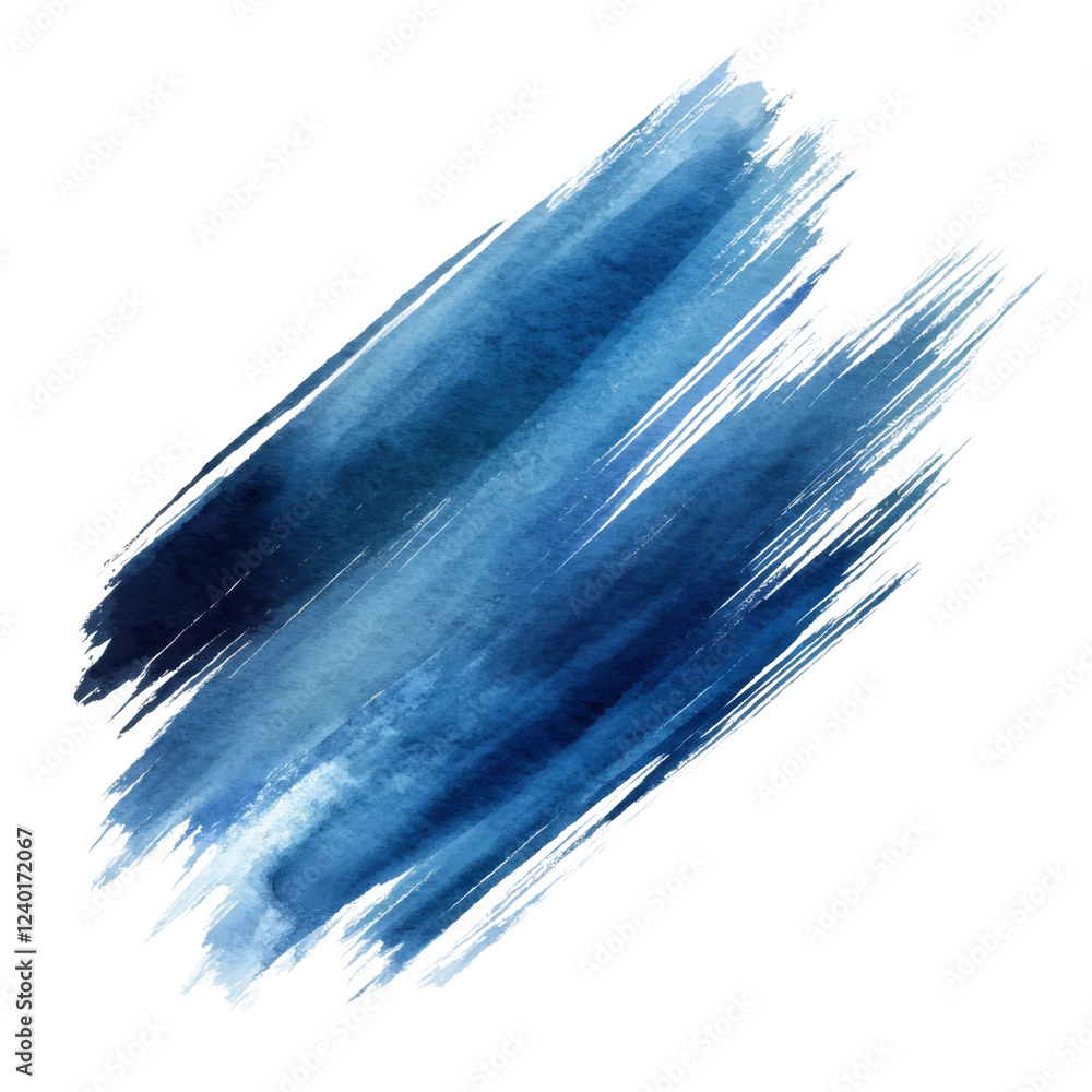 Poster blue watercolor brush strokes on transparent background creating a calming abstract effect for desig