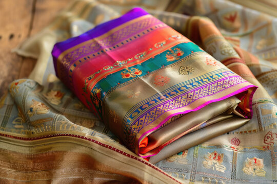Paithani Saree a traditional Maharashtrian attire folded into a gift.