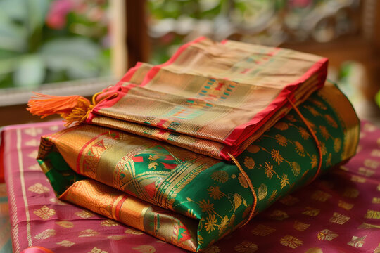 Paithani Saree a traditional Maharashtrian attire folded into a gift.