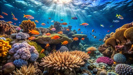 Obraz premium Vibrant Underwater Scene with Colorful Corals and Tropical Fish