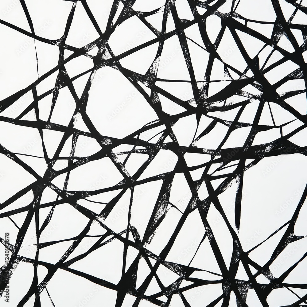 Poster abstract black and white intersecting lines pattern.