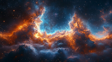 Fiery Nebula Cosmic Cloudscape Stellar Space Background Orange Blue Galaxy Sky Art Fire Stars Night 