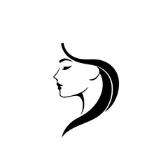 Elegant Woman Profile: Minimalist Black and White Beauty Illustration. Perfect for fashion, beauty, and hair salons.  A stylish and sophisticated design.