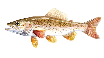 Fototapeta premium Watercolor Painting of a Spotted Brown Trout Fish