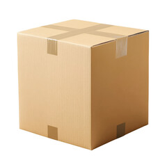 Brown cardboard package isolated on a transparent background ready for shipping or storage needs