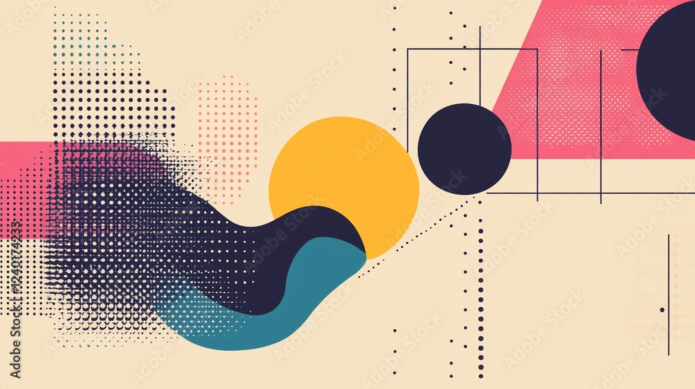 Aufkleber abstract geometric composition with circles, dots, lines and color block elements