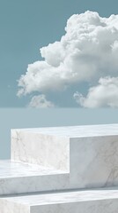 Serene Marble Steps Under a Cloudy Sky: A Minimalist Composition