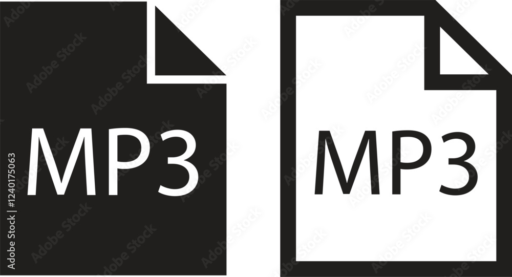 Poster file icons set. format of document on computer flat and line symbols. mp3 file signs. audio extensio