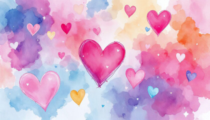 Pink heart and love watercolor background