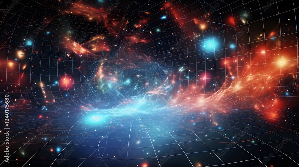 Aufkleber floating theoretical physics equations and formulas surrounded by a mysterious cosmic background wit