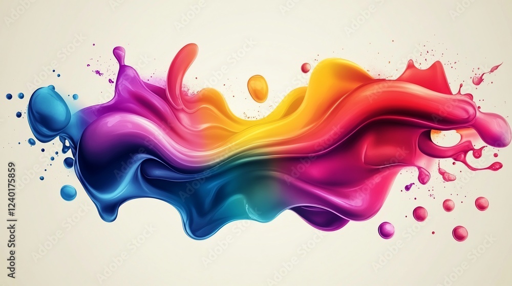 Poster abstract fluid colorful paint splash with smooth gradient on off-white background