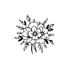 Elegant Black and White Floral Bouquet: Line Art Design. Botanical Illustration, Nature-Inspired Graphic, Simple and Stylish Minimalist Vector for Decor.