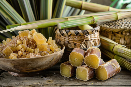 sugarcane and jaggery, products advertisement.