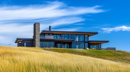 Obraz premium Modern Hillside Home with Expansive Glass Windows