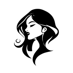 Elegant Woman Profile: Black and White Hair Style Vector Art.  A stylish graphic design of a female face, showcasing beauty and elegance through a monochrome portrait illustration.