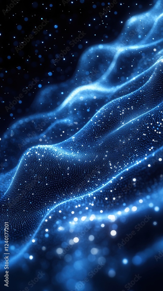 Aufkleber wavy blue surface with glowing particles abstract background with a dark mood and digital style