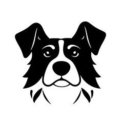 Border Collie Dog Head: Black and White Pet Portrait, Canine Vector Graphic