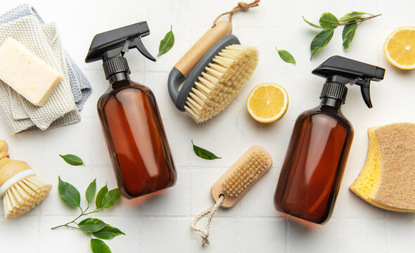 Eco friendly cleaning products promoting sustainable lifestyle with natural ingredients