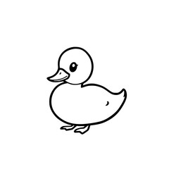 Adorable Duckling: A Charming Black and White Cartoon Illustration of a Baby Duck. Perfect for children's books, cards, and prints.