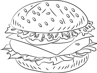 Fototapeta premium A cheeseburger drawing black line art