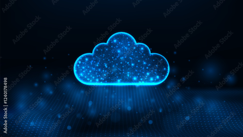 Poster cloud storage technology on cloud network at center concepts. wave dots abstract digital technology 