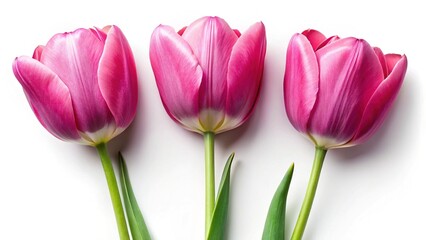 Obraz premium Spring Pink Tulips Silhouette, Isolated Top View, Closeup, White Background