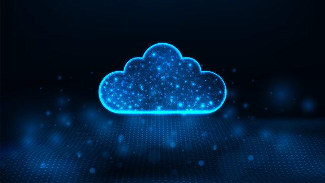 Cloud storage technology on cloud network  at center concepts. Wave dots abstract digital technology background.