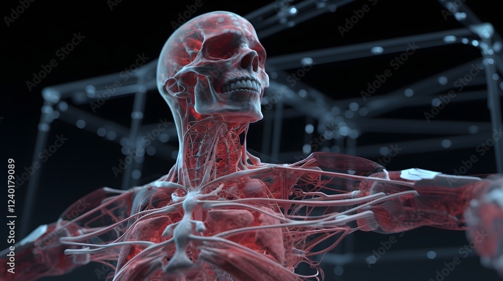Aufkleber conceptual of a human body with futuristic augmented reality overlays digital information and techno