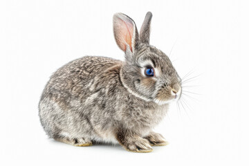 Fototapeta premium a complete of rabbit with blue eyes, solid stark white background
