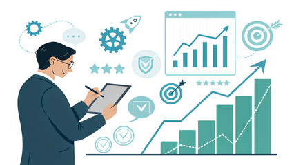 Fototapeta premium Business Professional Analyzing Data with Graphs and Icons