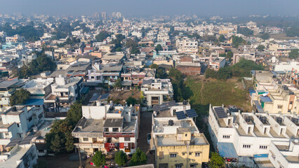 Aerial view of small city.