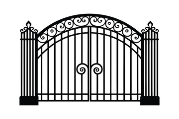Modern iron gate silhouette vector art illustration.eps