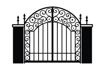 Modern iron gate silhouette vector art illustration3.eps