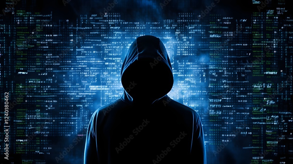 Aufkleber visualizing cybersecurity threats in the digital age through holographic hacking displays innovative