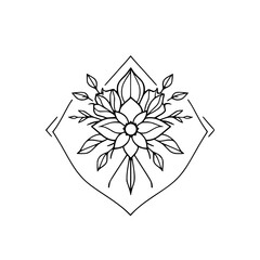 Geometric Flower Line Art: Minimalist Botanical Design. Black and white floral illustration, perfect for tattoo, print, or home decor.