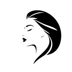 Elegant Woman Profile: Minimalist Black and White Fashion Illustration.  A stylish graphic design featuring a female face, perfect for beauty, fashion, and art projects.