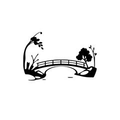 Obraz premium Serene Landscape: A Black and White Minimalist Bridge and Trees Illustration