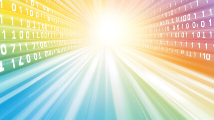 Colorful binary code background with radiant light effect