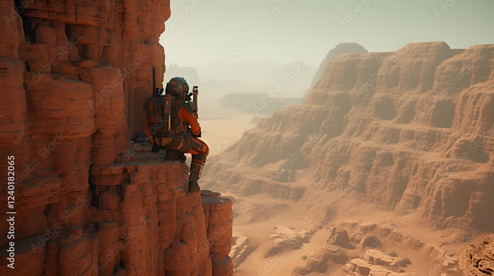 Poster astronauts facing the challenge of mars colonization and survival illustrated in a futuristic habita