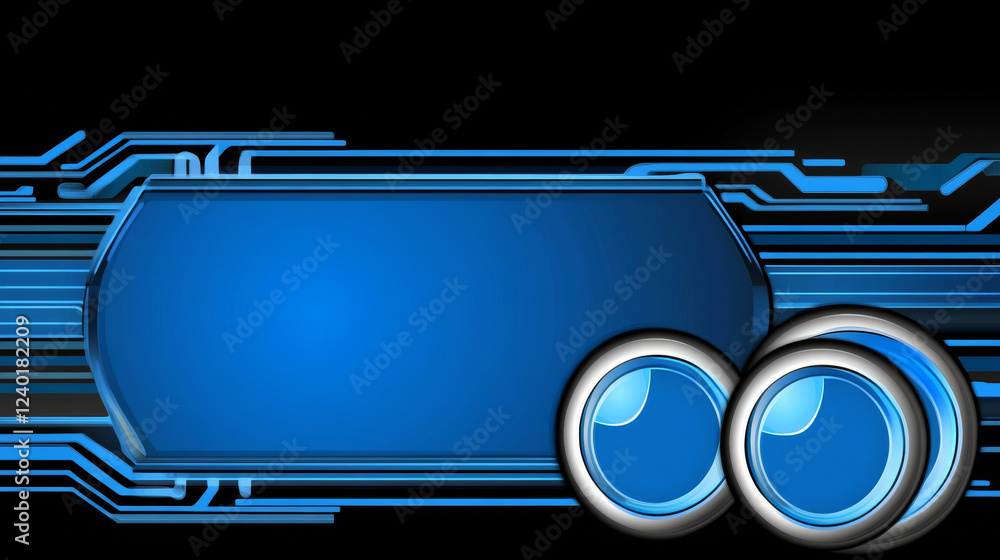 Poster futuristic blue technology background with circuit lines and circular elements